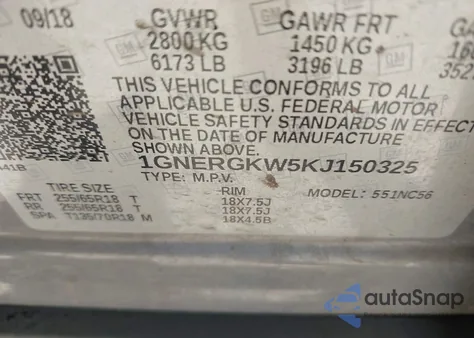 2019 Chevrolet Traverse 1Lt z USA, uszkodzony, nr VIN 1GNERGKW5KJ150325